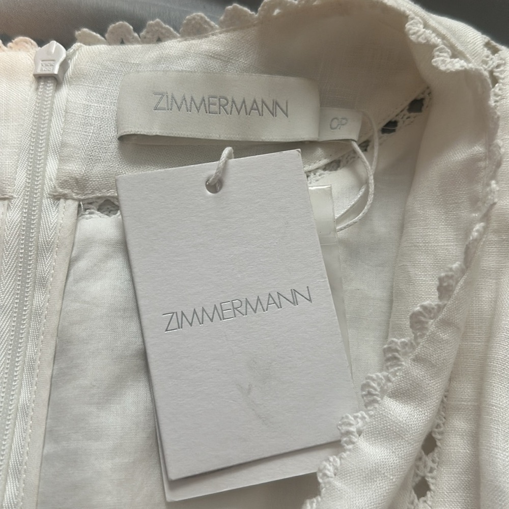 Zimmermann White Long Sleeve Lace Pop Trimmed Dress size OP - Picture 6 of 6